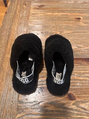 UGG Black Fluff Yeah Slide Slippers with Branded Heel Strap